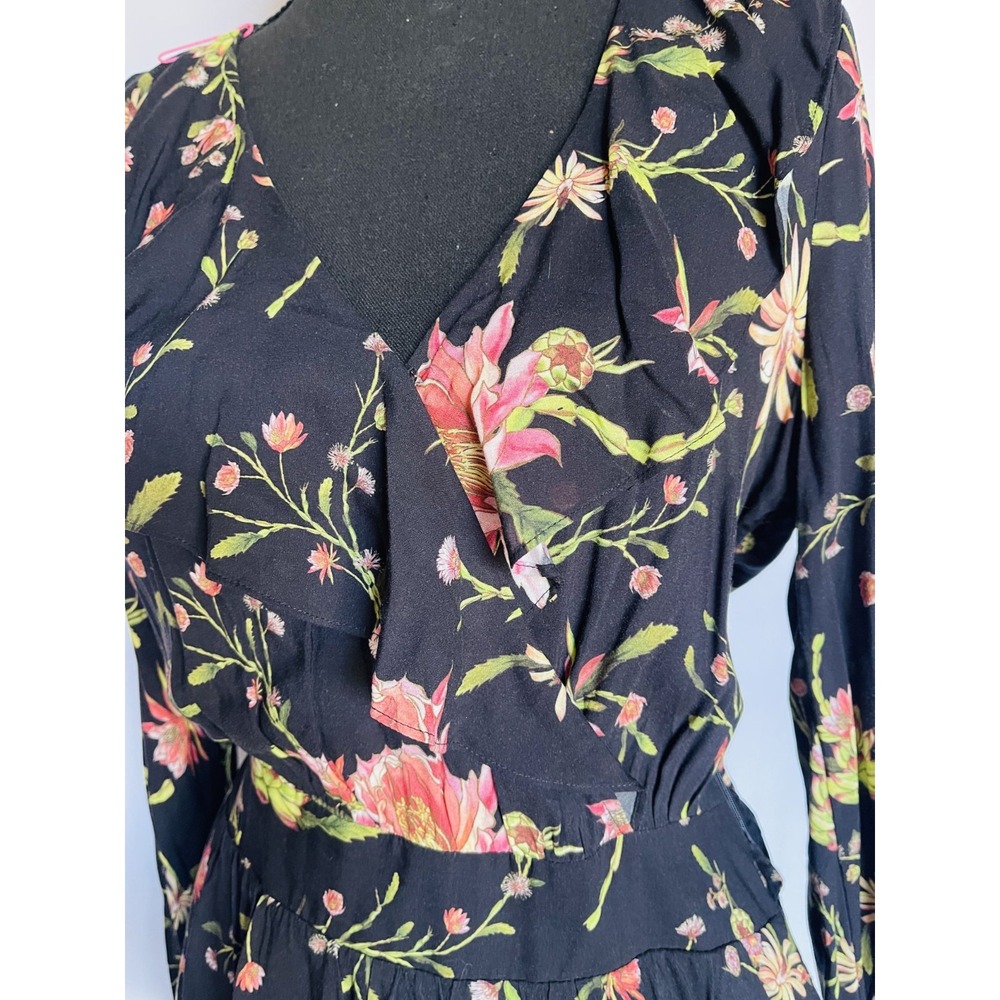 RACHEL ZOE Women Longsleeve V-Neck Floral Mini Dress Size 2 - Picture 12 of 12